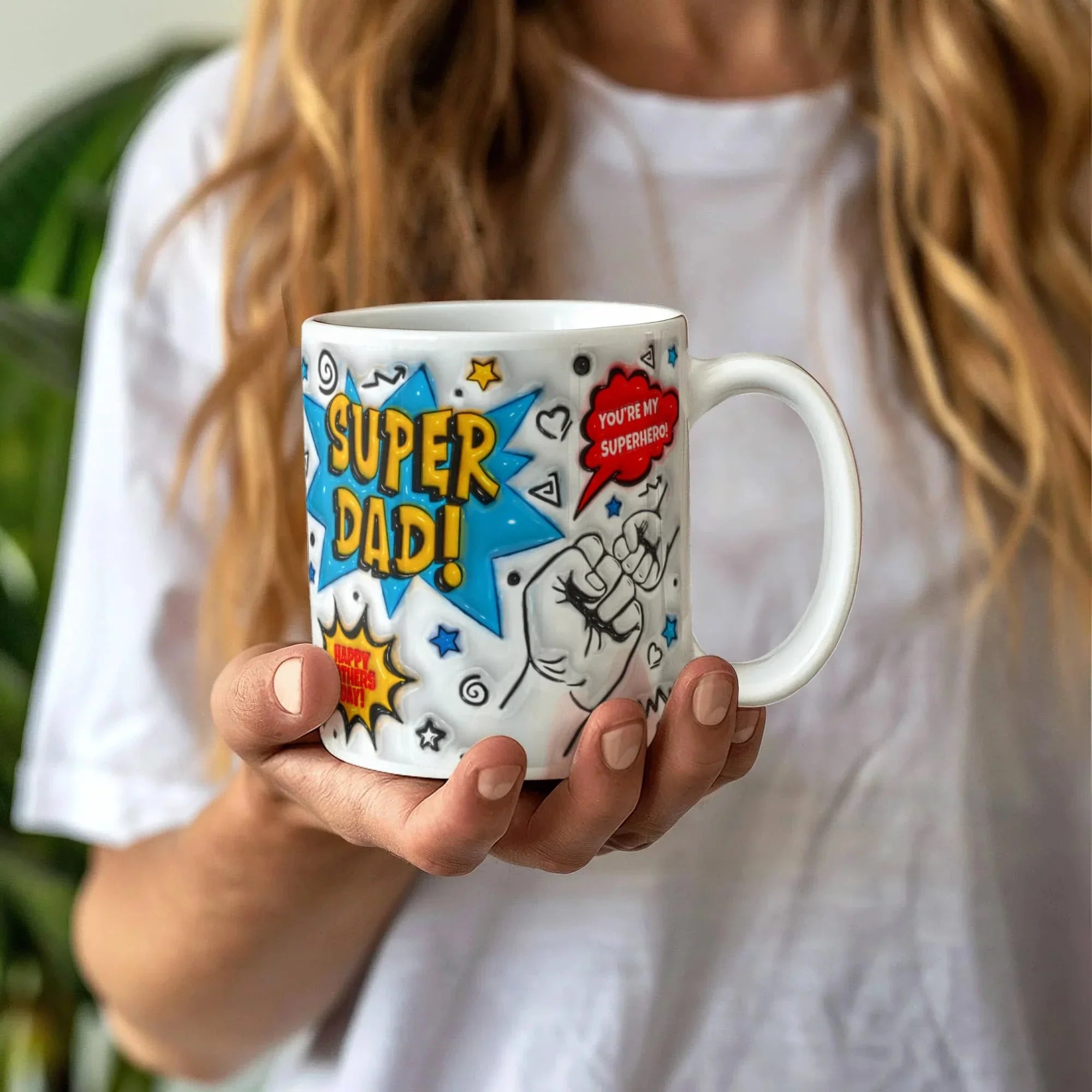Super Dad Mug – Comic Book Style Father's Day Gift for the Hero of Your Life (11 oz or 15 oz Ceramic Coffee Cup)