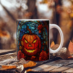 Stained Glass Pumpkin Halloween Mug – Vibrant Jack-O'-Lantern Coffee Cup | Fall Drinkware