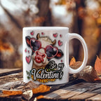 Be My Valentine's Cow Mug – Cute Cow with Heart Glasses Coffee Cup, Funny Farm Lover Valentine Gift for Her, Wife, Girlfriend & Cow Lovers