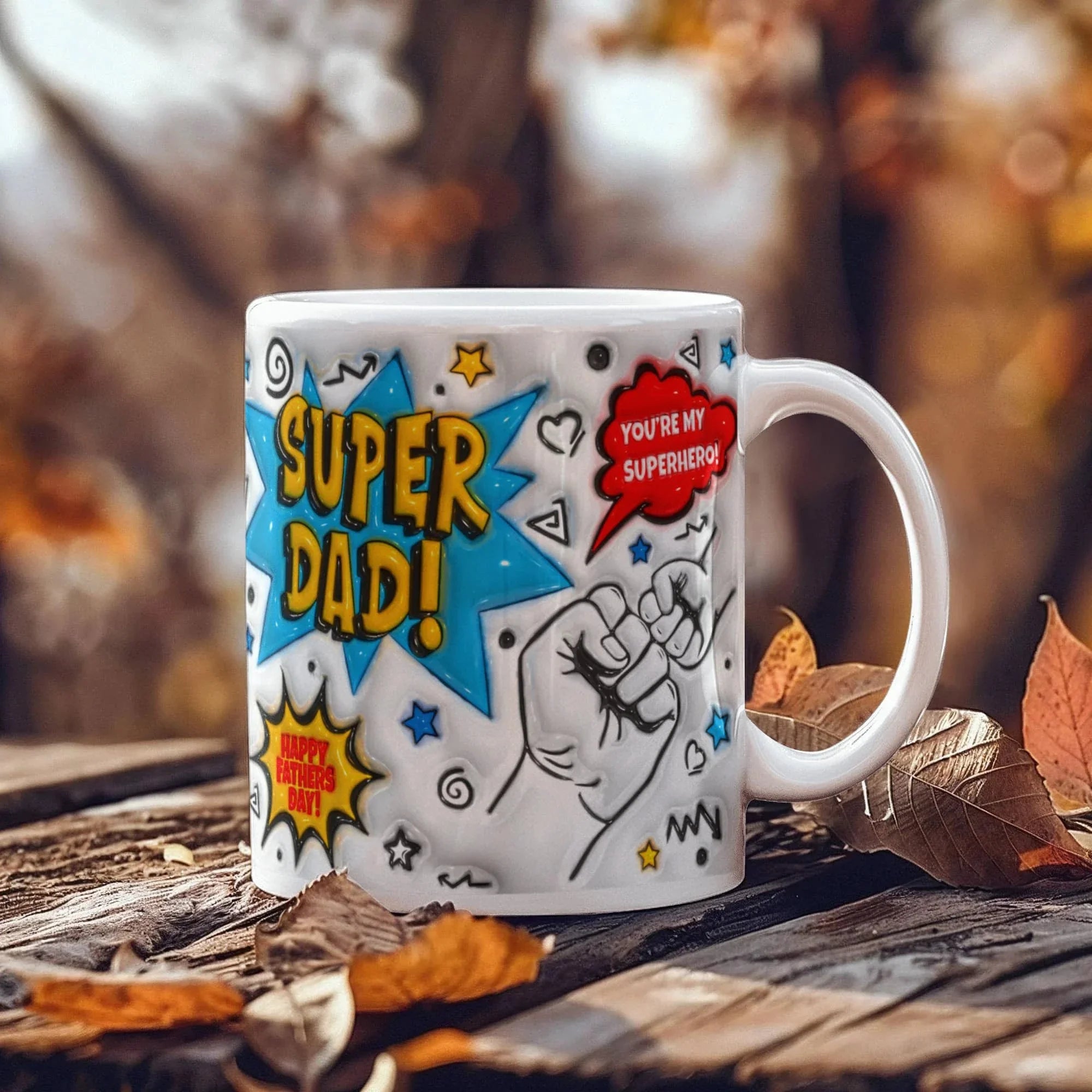 Super Dad Mug – Comic Book Style Father's Day Gift for the Hero of Your Life (11 oz or 15 oz Ceramic Coffee Cup)