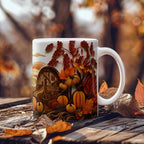 Happy Thanksgiving Coffee Mug – Festive Autumn Pumpkins & Fall Leaves Design – Available in 11oz & 15oz Ceramic