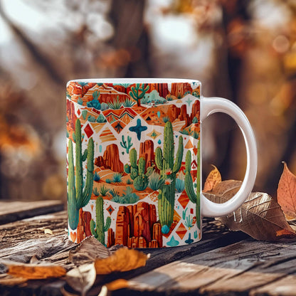 Arizona Desert Vibes Coffee Mug – Southwestern Cactus & Canyon Pattern | 11oz & 15oz Ceramic Gift for Nature Lovers & Travelers