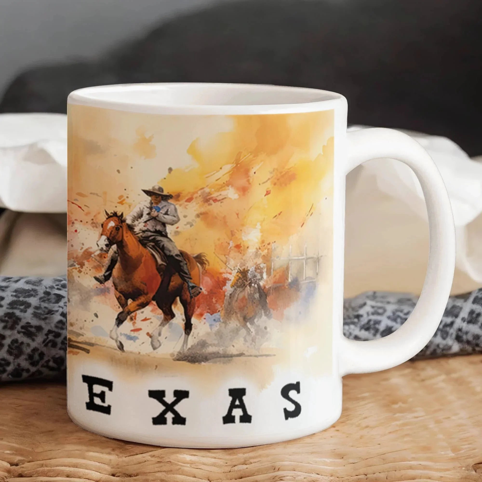 Texas Rodeo Cowboy Ceramic Mug – 11oz & 15oz – Western Horseback Riding Coffee Cup for Texans, Ranchers, Cowgirls & Lone Star State Fans