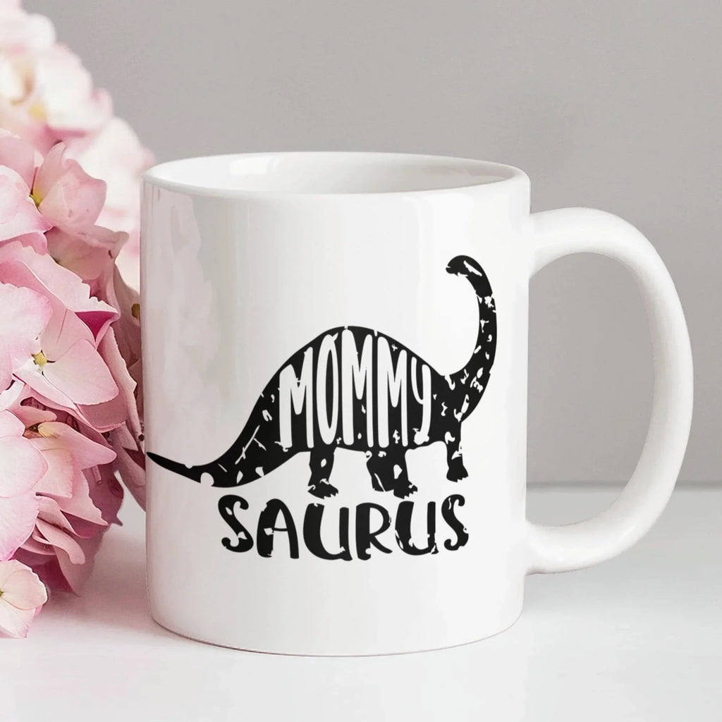 Mommy Saurus Dinosaur Mug – Funny Gift for Moms – White Ceramic Coffee Mug