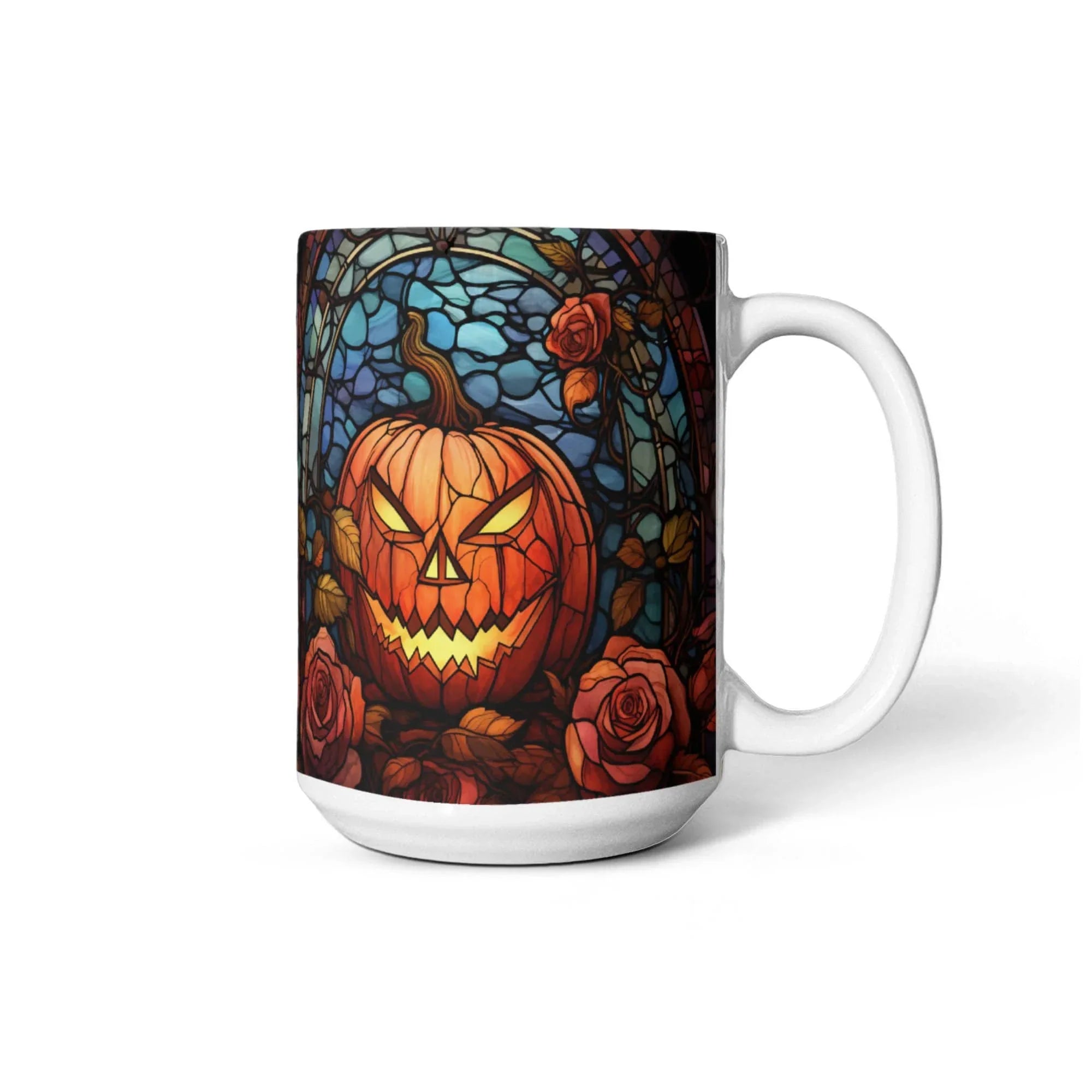 Stained Glass Pumpkin Halloween Mug – Vibrant Jack-O'-Lantern Coffee Cup | Fall Drinkware