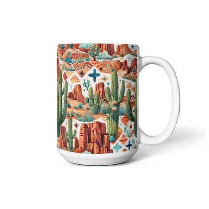 Arizona Desert Vibes Coffee Mug – Southwestern Cactus & Canyon Pattern | 11oz & 15oz Ceramic Gift for Nature Lovers & Travelers