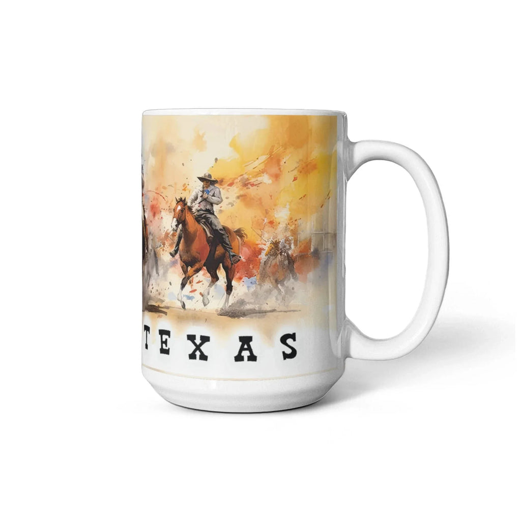 Texas Rodeo Cowboy Ceramic Mug – 11oz & 15oz – Western Horseback Riding Coffee Cup for Texans, Ranchers, Cowgirls & Lone Star State Fans