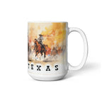 Texas Rodeo Cowboy Ceramic Mug – 11oz & 15oz – Western Horseback Riding Coffee Cup for Texans, Ranchers, Cowgirls & Lone Star State Fans