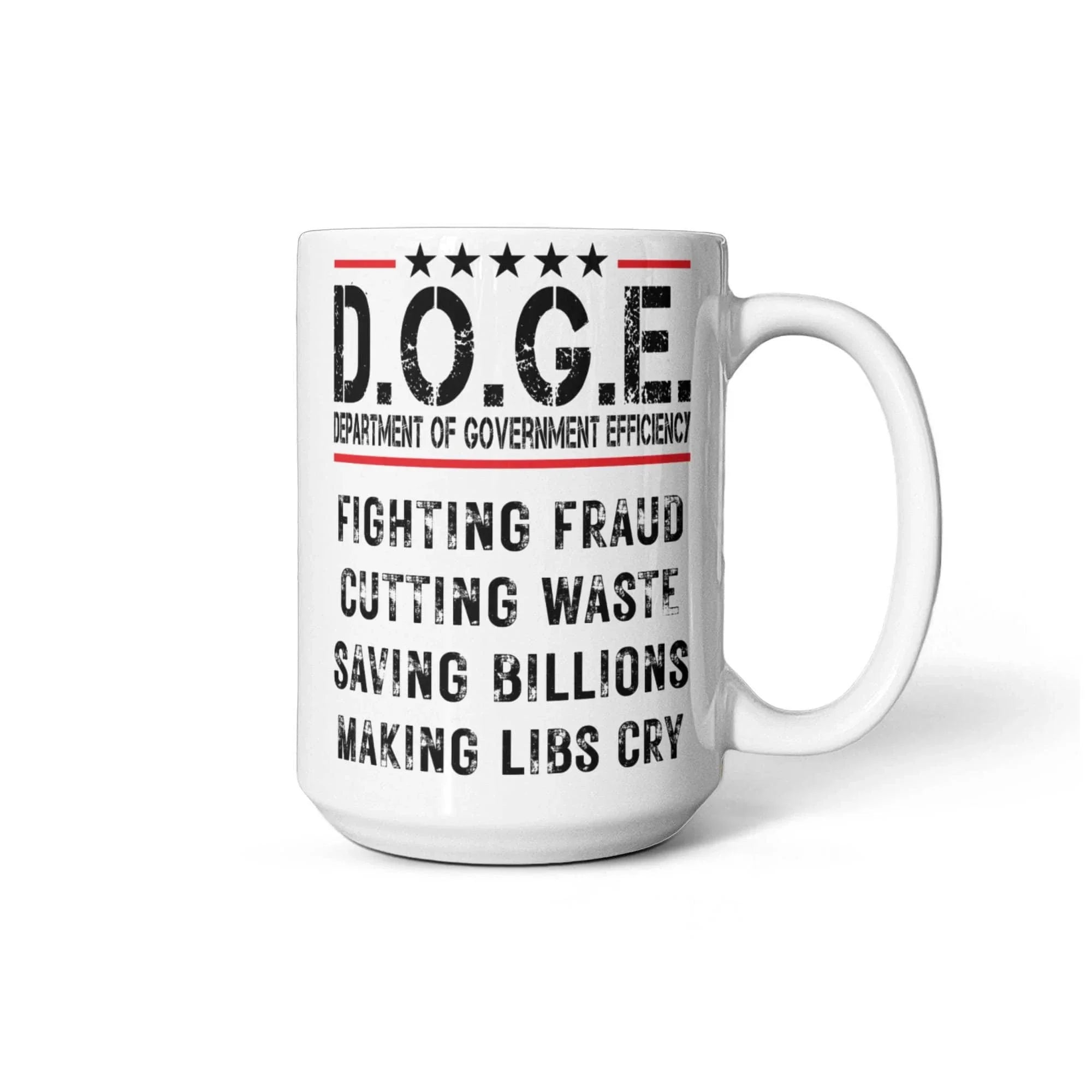 D.O.G.E. Coffee Mug – Funny Conservative Political Gift – Fighting Fraud, Cutting Waste, Saving Billions – 11oz & 15oz White Ceramic Cup