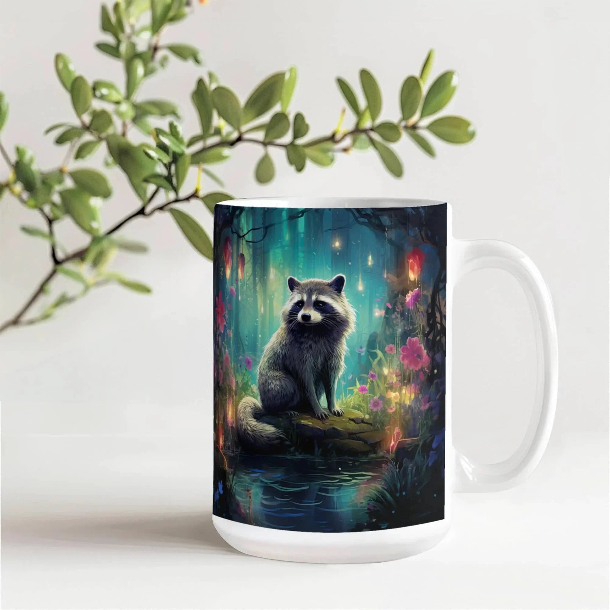 Enchanted Raccoon Coffee Mug – Magical Forest Raccoon Design | 11oz & 15oz Ceramic Mug
