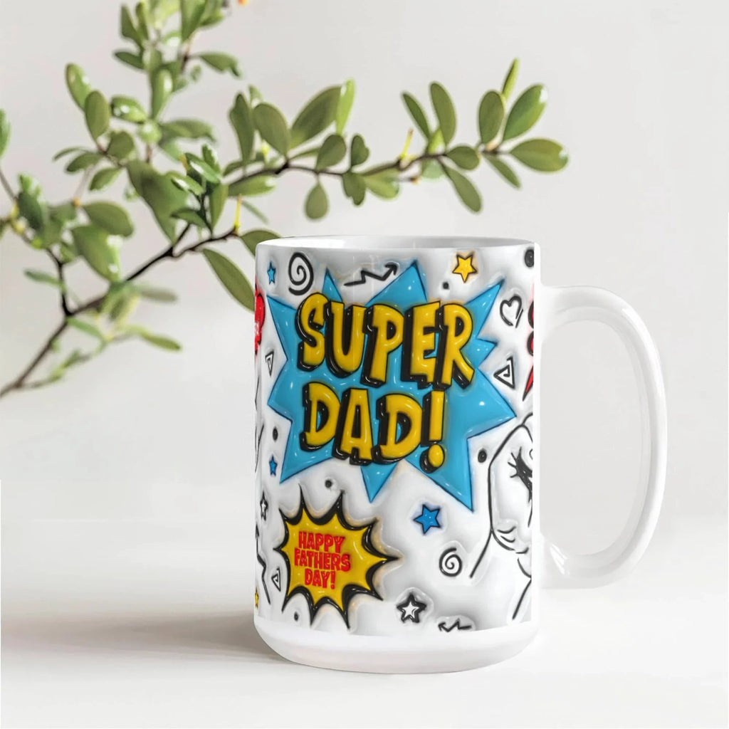 Super Dad Mug – Comic Book Style Father's Day Gift for the Hero of Your Life (11 oz or 15 oz Ceramic Coffee Cup)