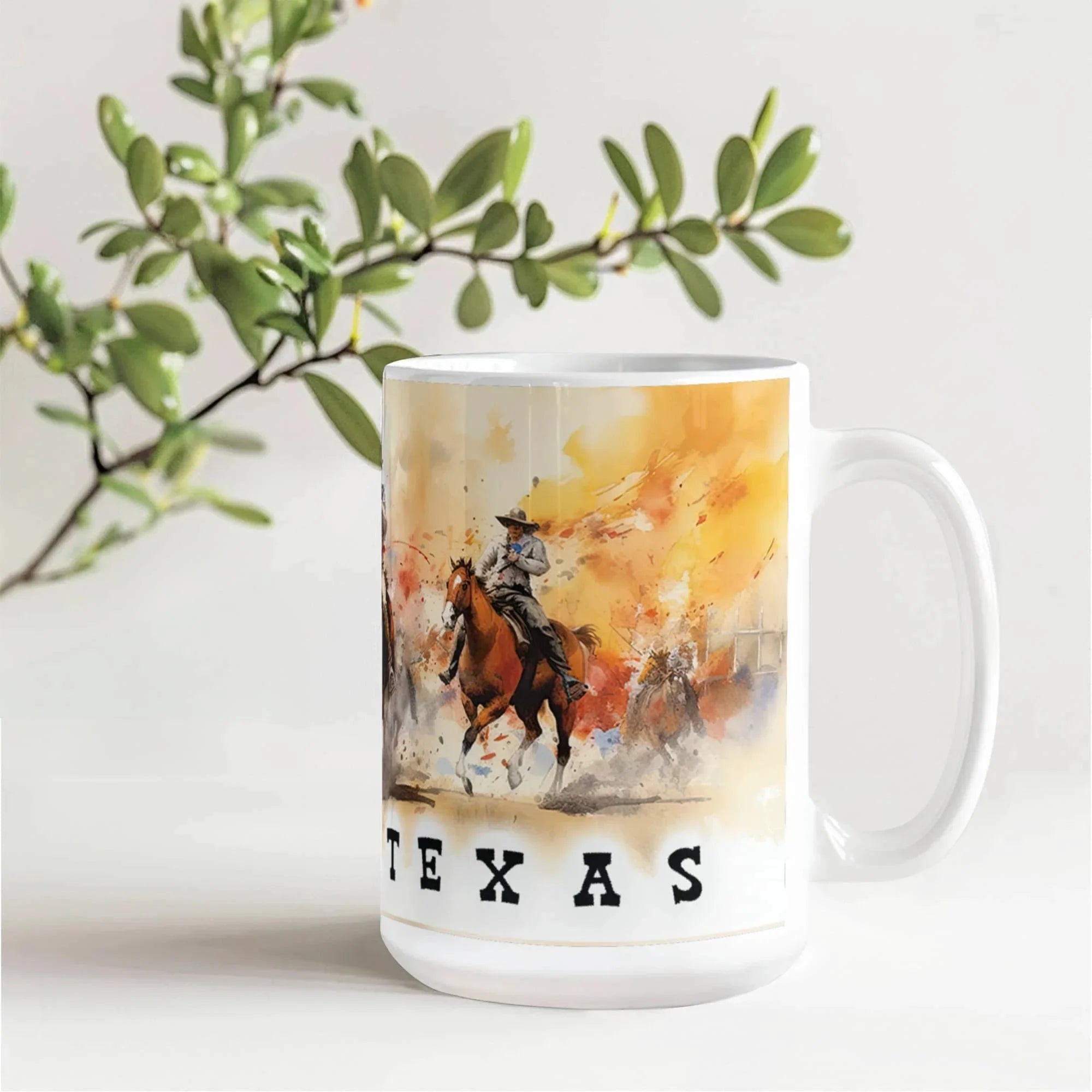 Texas Rodeo Cowboy Ceramic Mug – 11oz & 15oz – Western Horseback Riding Coffee Cup for Texans, Ranchers, Cowgirls & Lone Star State Fans