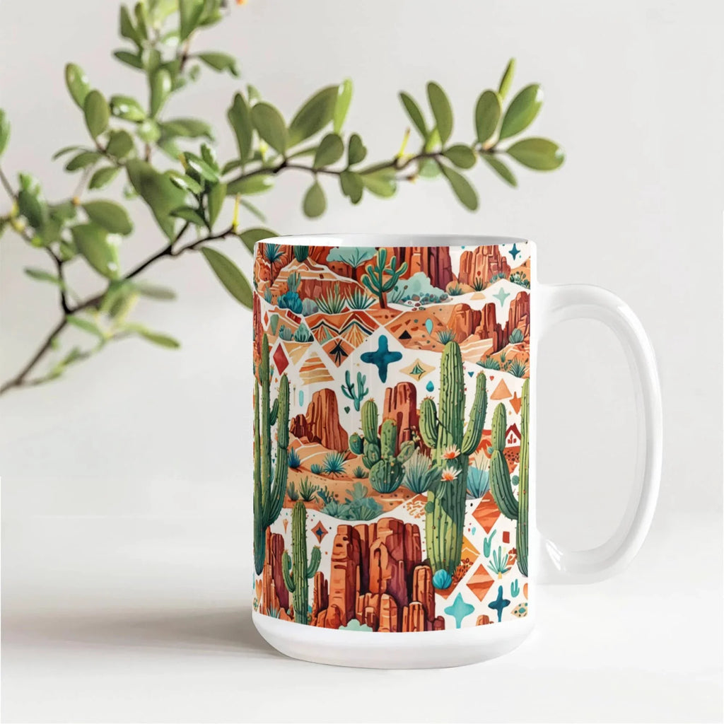 Arizona Desert Vibes Coffee Mug – Southwestern Cactus & Canyon Pattern | 11oz & 15oz Ceramic Gift for Nature Lovers & Travelers