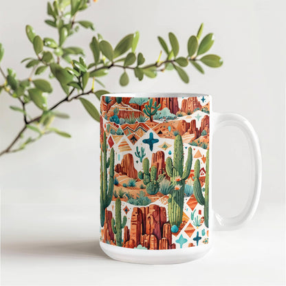Arizona Desert Vibes Coffee Mug – Southwestern Cactus & Canyon Pattern | 11oz & 15oz Ceramic Gift for Nature Lovers & Travelers