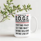 D.O.G.E. Coffee Mug – Funny Conservative Political Gift – Fighting Fraud, Cutting Waste, Saving Billions – 11oz & 15oz White Ceramic Cup