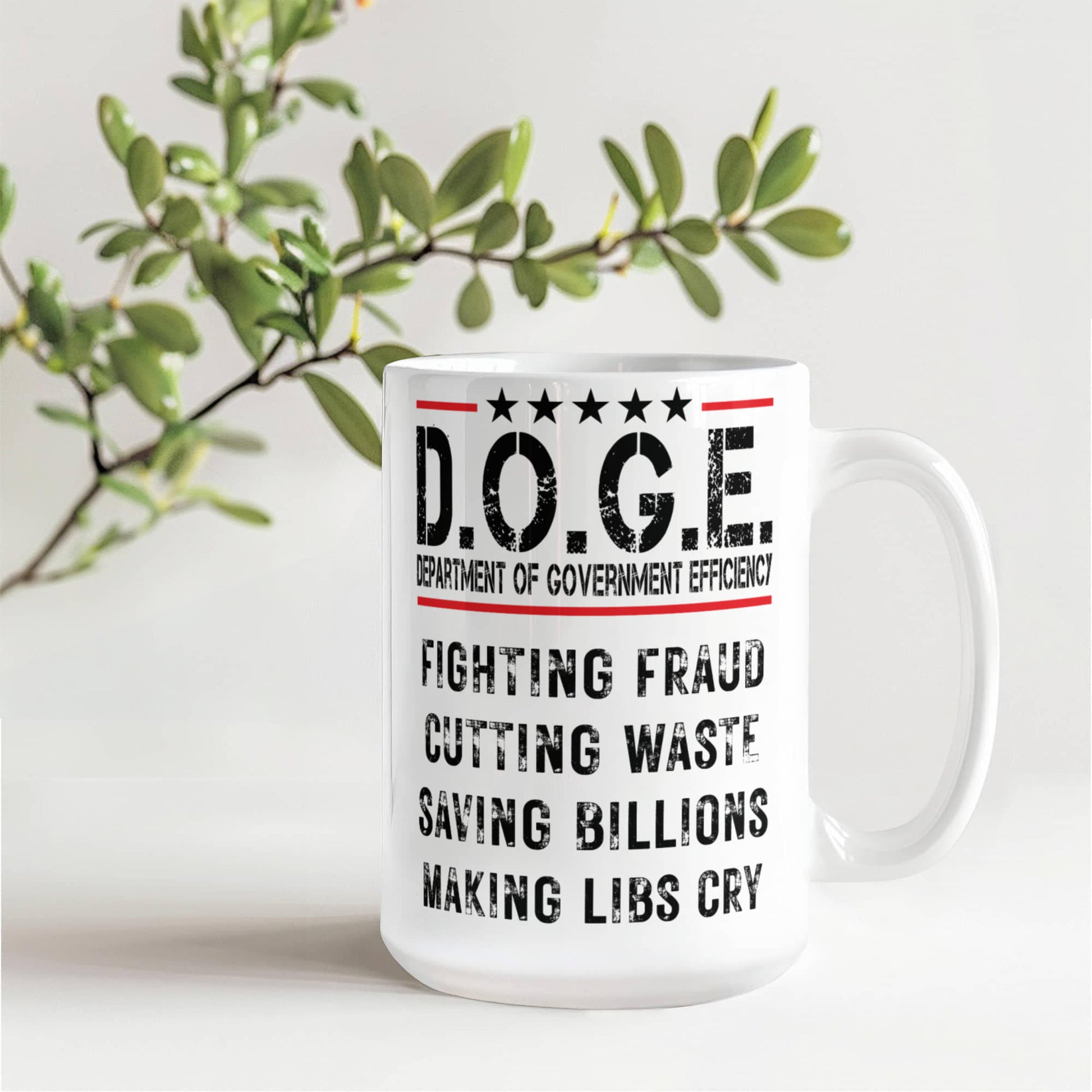 D.O.G.E. Coffee Mug – Funny Conservative Political Gift – Fighting Fraud, Cutting Waste, Saving Billions – 11oz & 15oz White Ceramic Cup - Mallard Moon Gift Shop