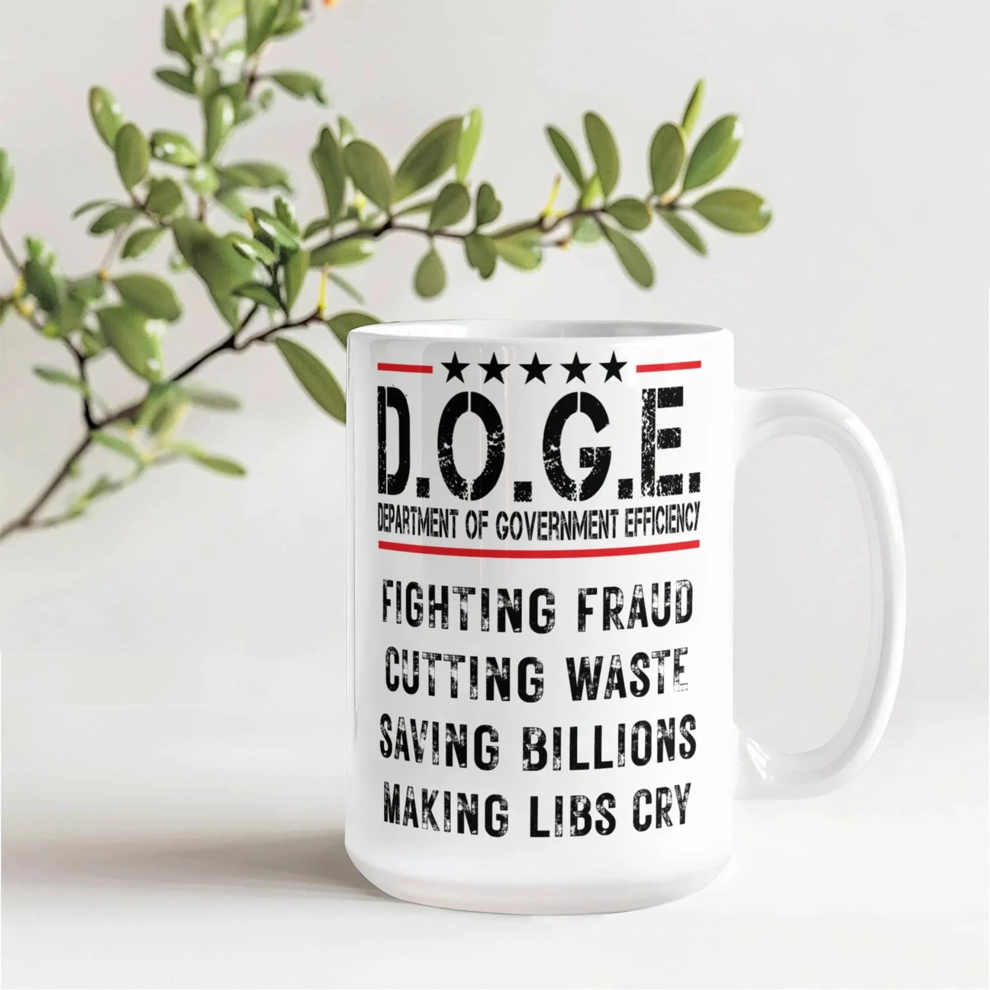 D.O.G.E. Coffee Mug – Funny Conservative Political Gift – Fighting Fraud, Cutting Waste, Saving Billions – 11oz & 15oz White Ceramic Cup