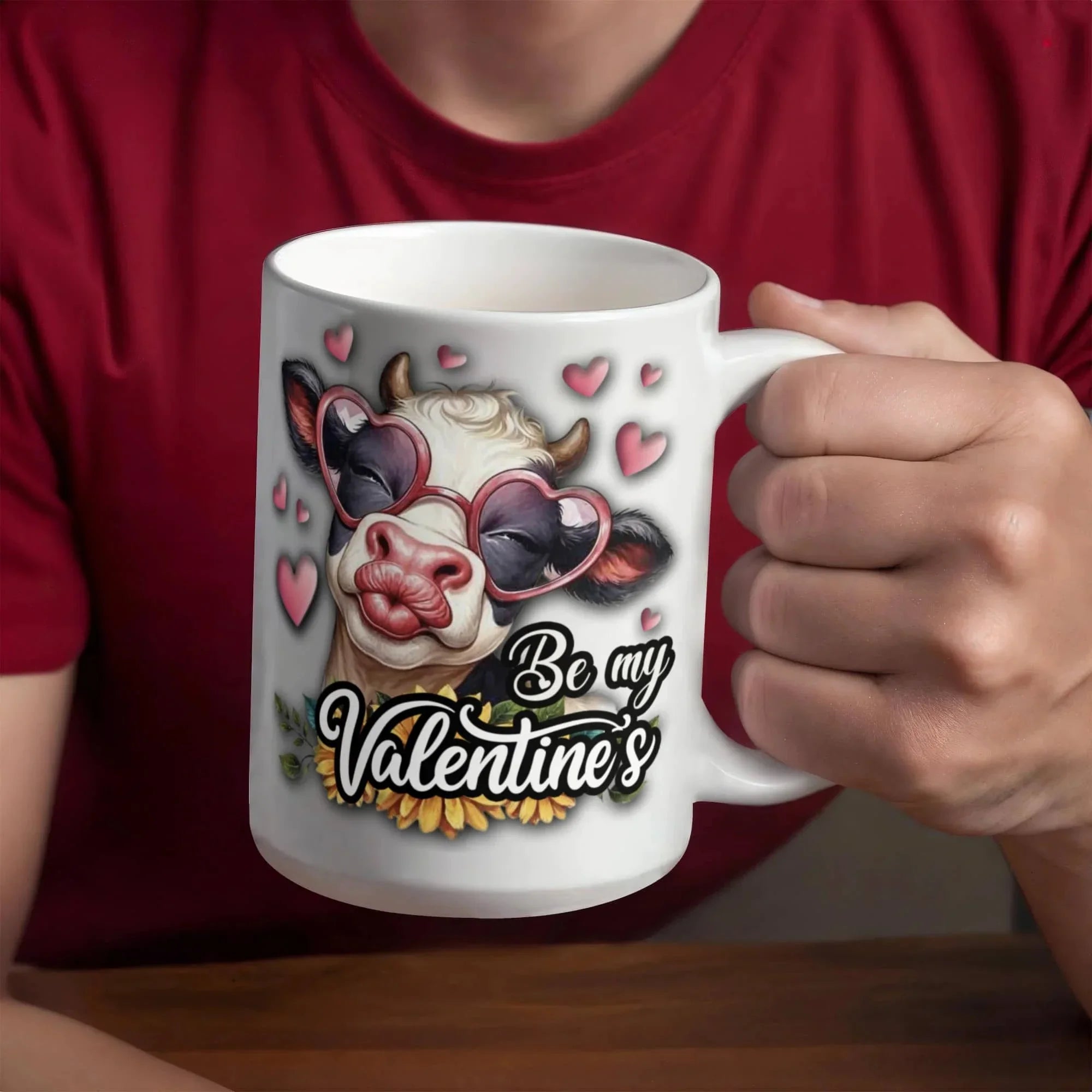 Be My Valentine's Cow Mug – Cute Cow with Heart Glasses Coffee Cup, Funny Farm Lover Valentine Gift for Her, Wife, Girlfriend & Cow Lovers