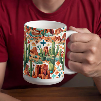 Arizona Desert Vibes Coffee Mug – Southwestern Cactus & Canyon Pattern | 11oz & 15oz Ceramic Gift for Nature Lovers & Travelers