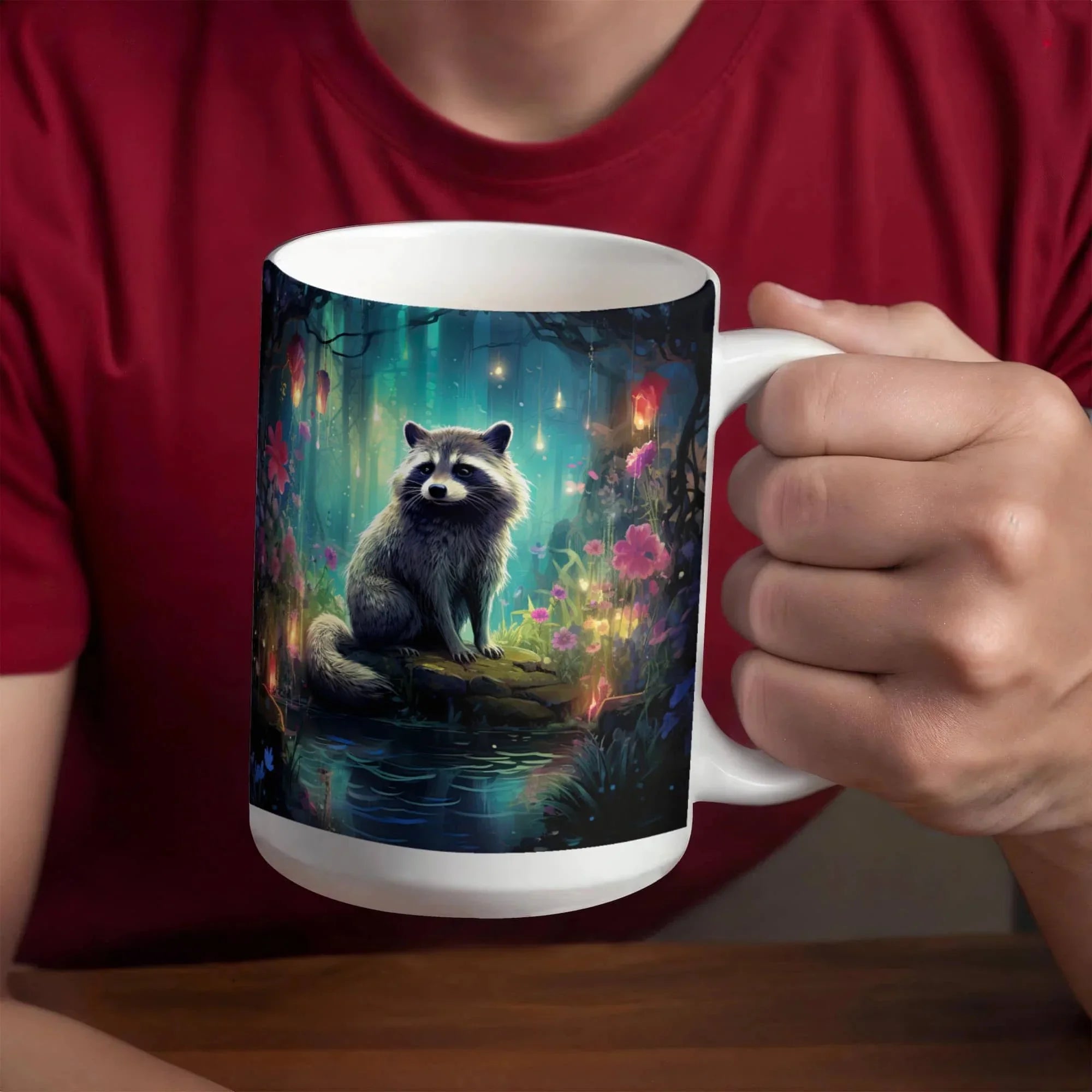 Enchanted Raccoon Coffee Mug – Magical Forest Raccoon Design | 11oz & 15oz Ceramic Mug