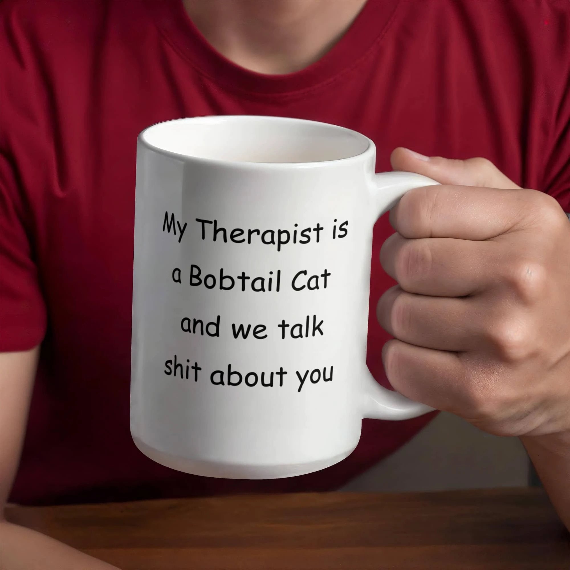 My Therapist Is a Bobtail Cat Funny Cat Lover Ceramic Coffee Mug – Sarcastic Gift for Cat Moms & Cat Dads
