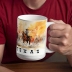 Texas Rodeo Cowboy Ceramic Mug – 11oz & 15oz – Western Horseback Riding Coffee Cup for Texans, Ranchers, Cowgirls & Lone Star State Fans