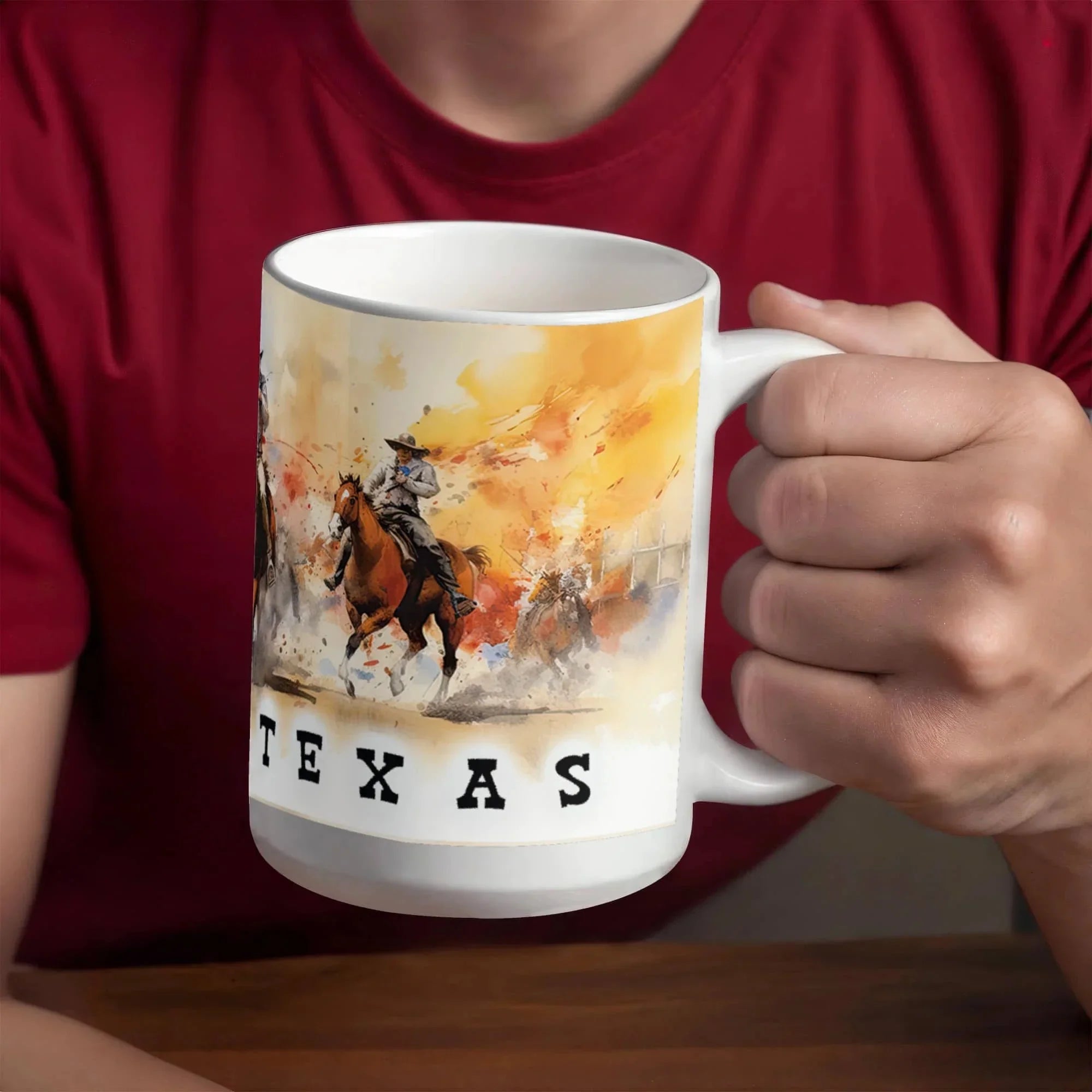 Texas Rodeo Cowboy Ceramic Mug – 11oz & 15oz – Western Horseback Riding Coffee Cup for Texans, Ranchers, Cowgirls & Lone Star State Fans