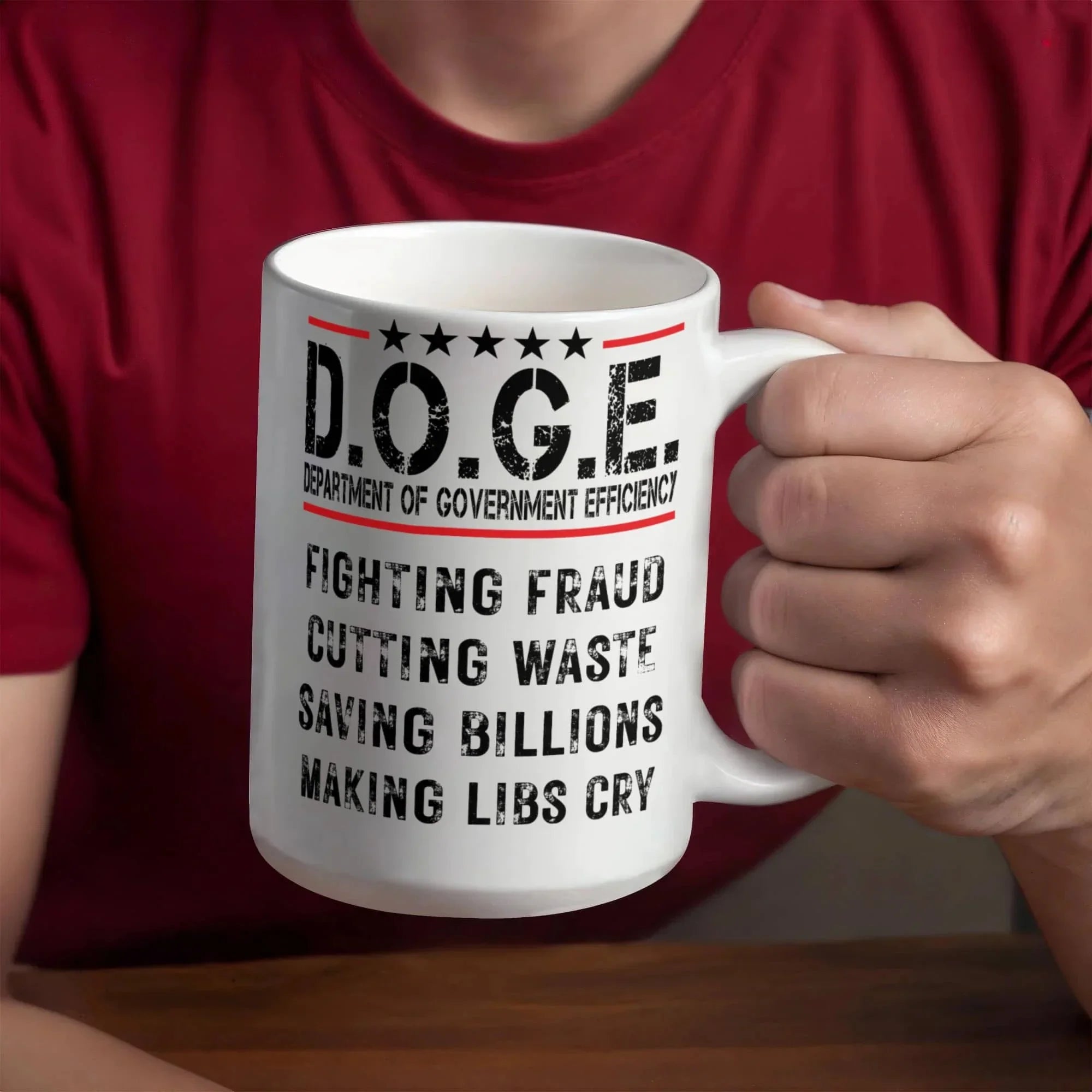 D.O.G.E. Coffee Mug – Funny Conservative Political Gift – Fighting Fraud, Cutting Waste, Saving Billions – 11oz & 15oz White Ceramic Cup