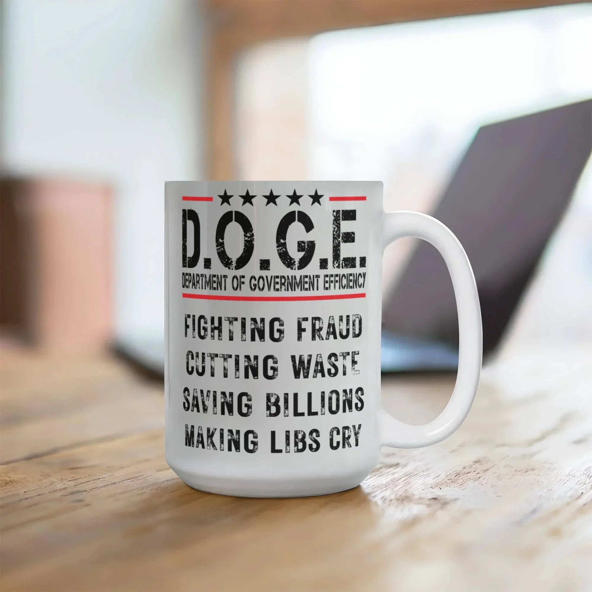 D.O.G.E. Coffee Mug – Funny Conservative Political Gift – Fighting Fraud, Cutting Waste, Saving Billions – 11oz & 15oz White Ceramic Cup
