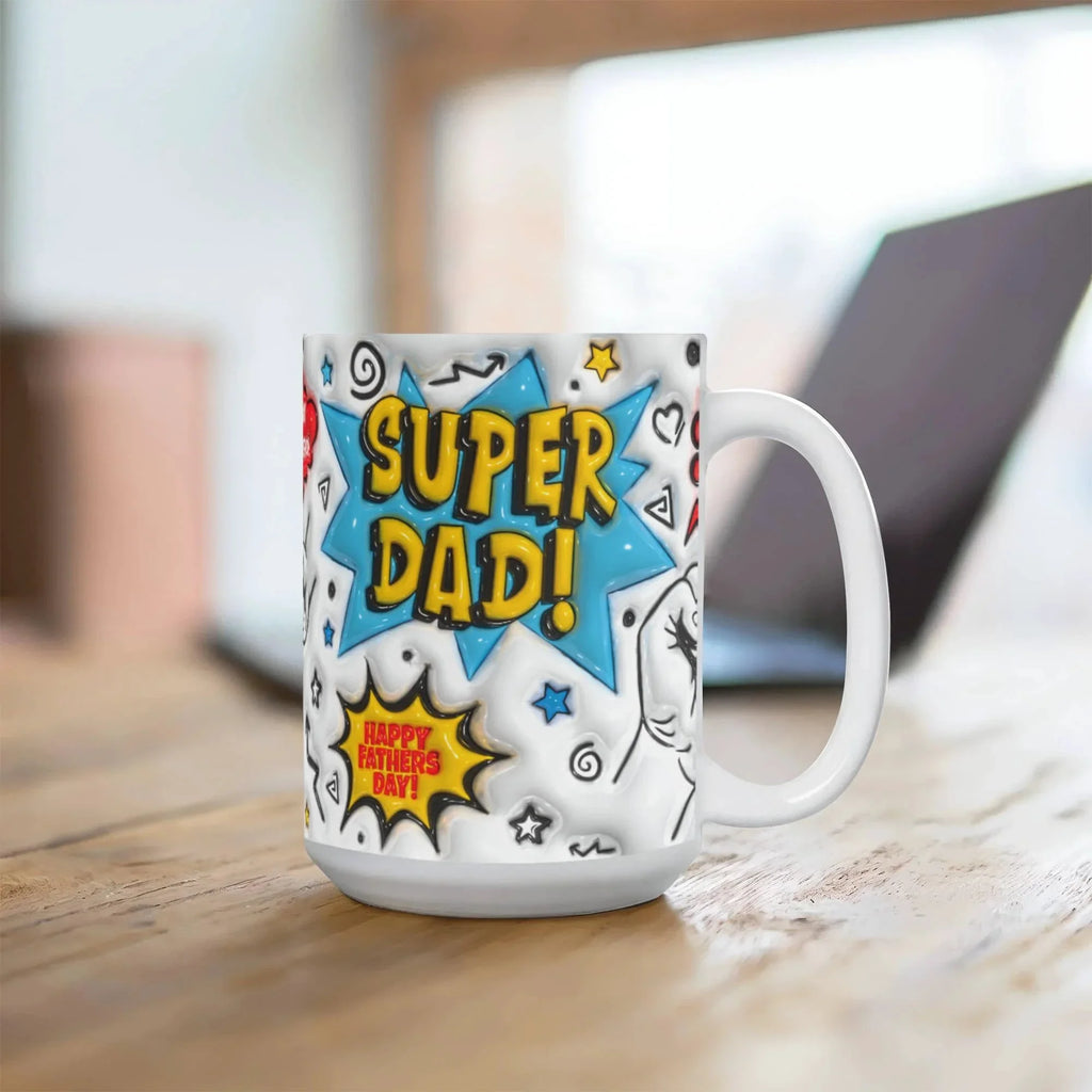 Super Dad Mug – Comic Book Style Father's Day Gift for the Hero of Your Life (11 oz or 15 oz Ceramic Coffee Cup)