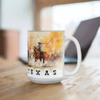 Texas Rodeo Cowboy Ceramic Mug – 11oz & 15oz – Western Horseback Riding Coffee Cup for Texans, Ranchers, Cowgirls & Lone Star State Fans