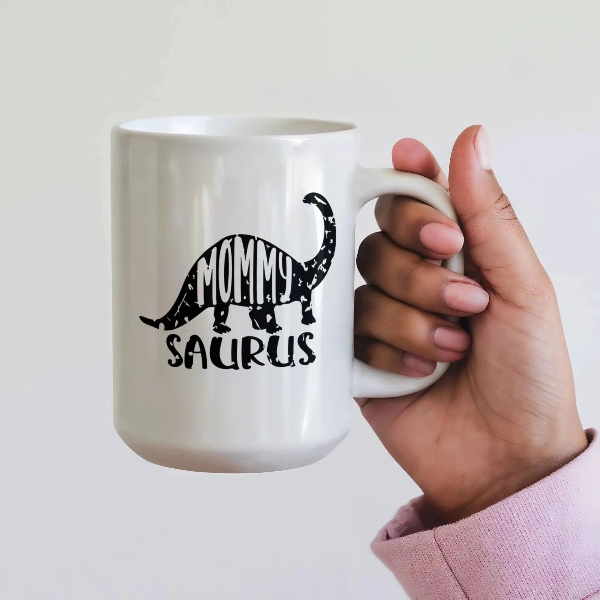 Mommy Saurus Dinosaur Mug – Funny Gift for Moms – White Ceramic Coffee Mug