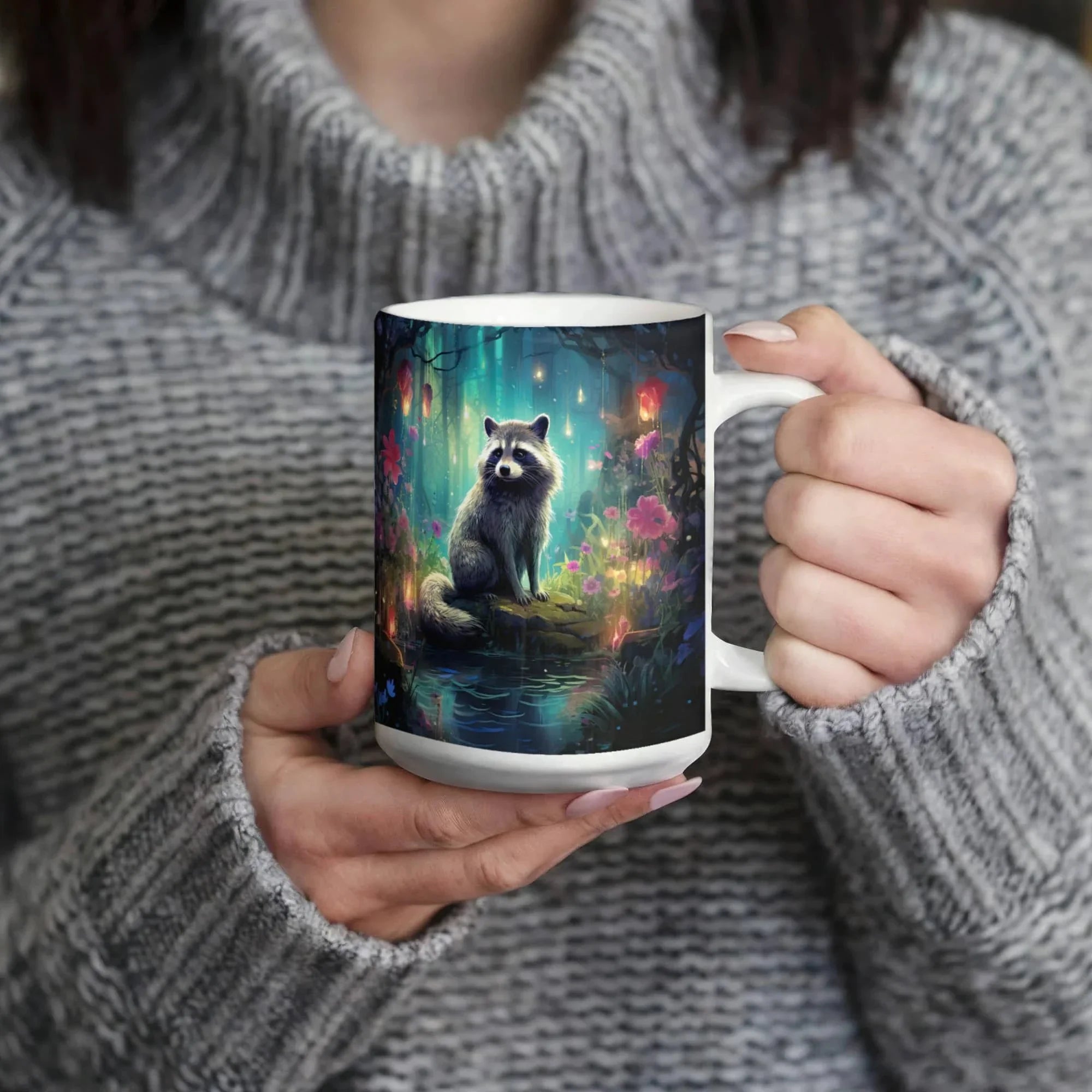 Enchanted Raccoon Coffee Mug – Magical Forest Raccoon Design | 11oz & 15oz Ceramic Mug