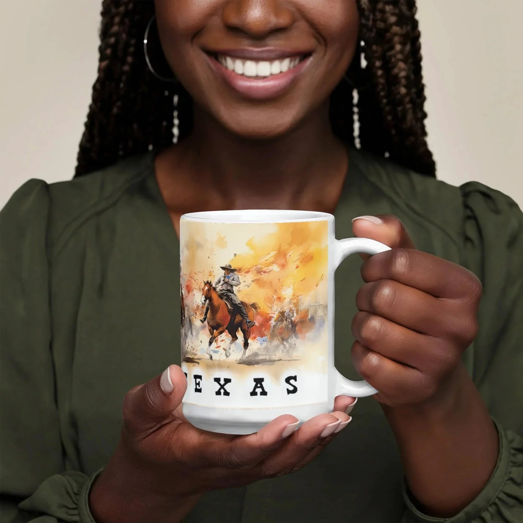 Texas Rodeo Cowboy Ceramic Mug – 11oz & 15oz – Western Horseback Riding Coffee Cup for Texans, Ranchers, Cowgirls & Lone Star State Fans