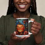 Stained Glass Pumpkin Halloween Mug – Vibrant Jack-O'-Lantern Coffee Cup | Fall Drinkware