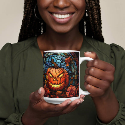 Stained Glass Pumpkin Halloween Mug – Vibrant Jack-O'-Lantern Coffee Cup | Fall Drinkware - Mallard Moon