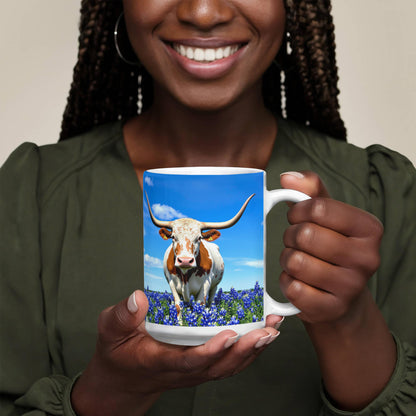 Texas Longhorn in Bluebonnet Field Ceramic Mug – 11oz & 15oz  Coffee Cup - Western, Ranch, and Texan Pride - Mallard Moon Gift Shop