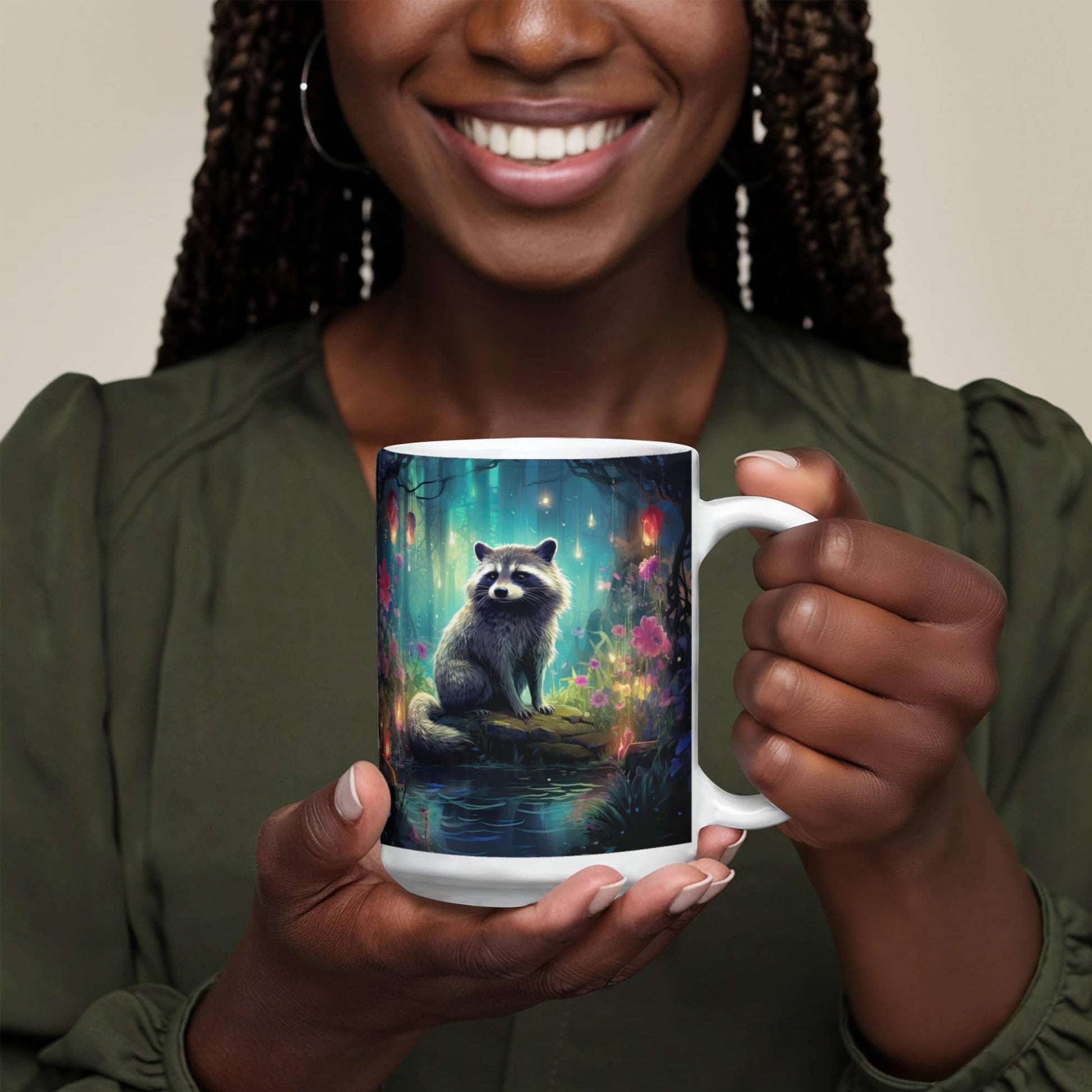 Enchanted Raccoon Coffee Mug – Magical Forest Raccoon Design | 11oz & 15oz Ceramic Mug - Mallard Moon Gift Shop