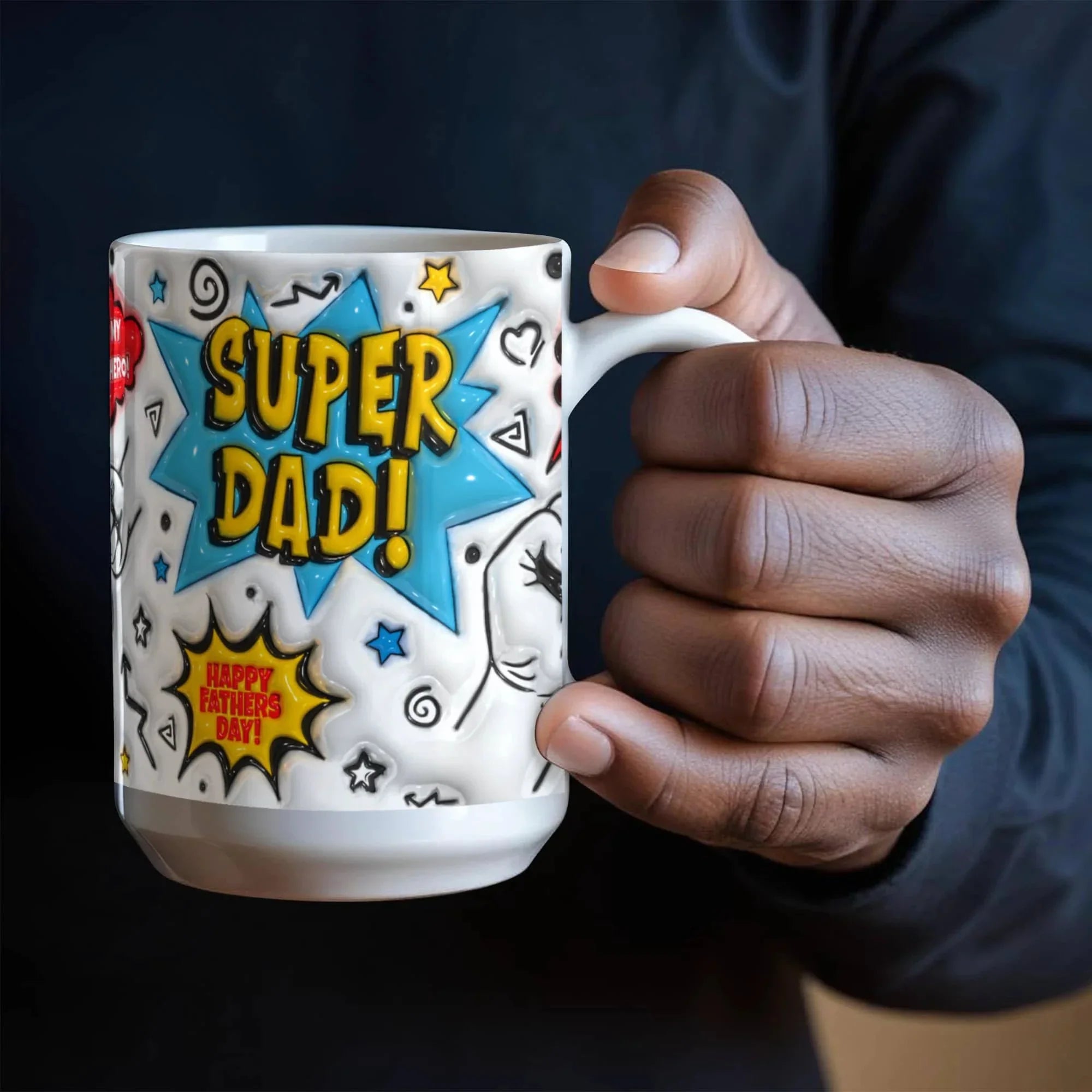 Super Dad Mug – Comic Book Style Father's Day Gift for the Hero of Your Life (11 oz or 15 oz Ceramic Coffee Cup)