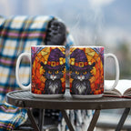 Halloween Black Cat Witch Stained Glass Mug – Spooky Fall Coffee Cup for Cat Lovers | Mallard Moon Gift Shop