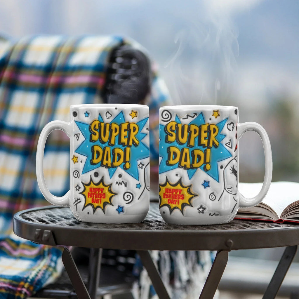 Super Dad Mug – Comic Book Style Father's Day Gift for the Hero of Your Life (11 oz or 15 oz Ceramic Coffee Cup)