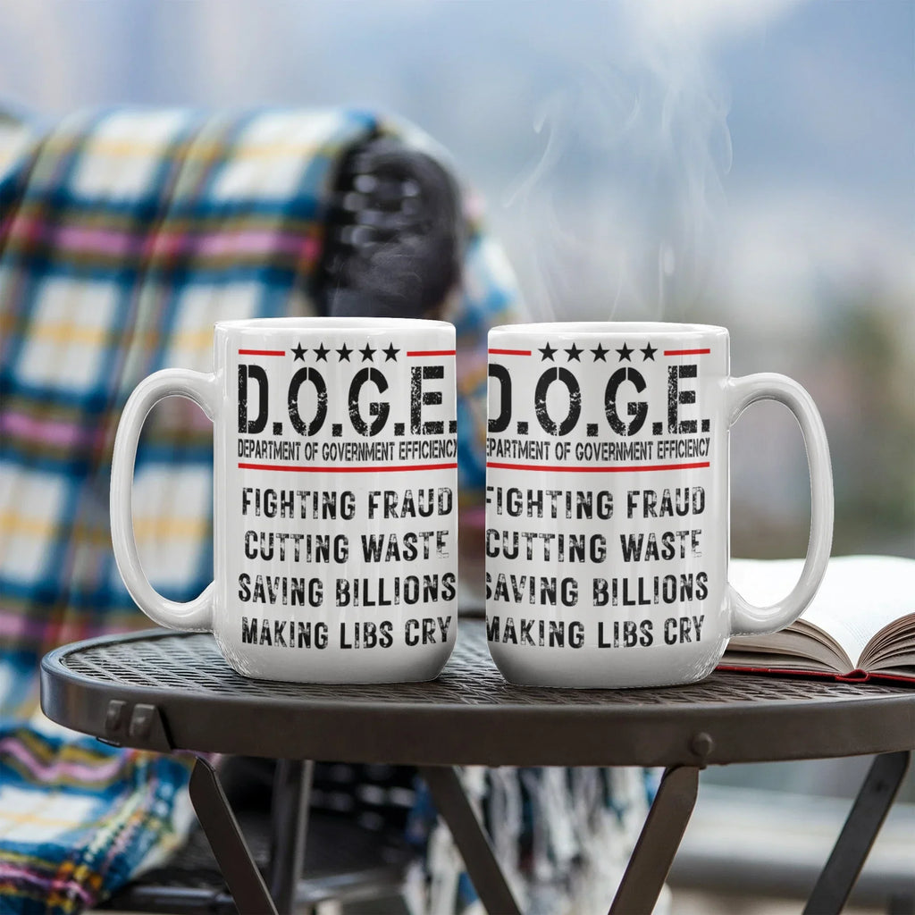 D.O.G.E. Coffee Mug – Funny Conservative Political Gift – Fighting Fraud, Cutting Waste, Saving Billions – 11oz & 15oz White Ceramic Cup