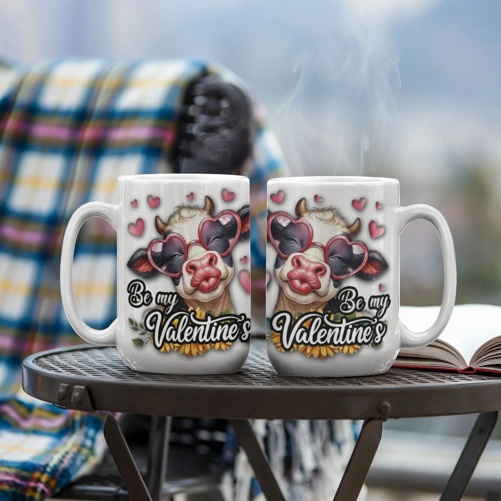 Be My Valentine's Cow Mug – Cute Cow with Heart Glasses Coffee Cup, Funny Farm Lover Valentine Gift for Her, Wife, Girlfriend & Cow Lovers
