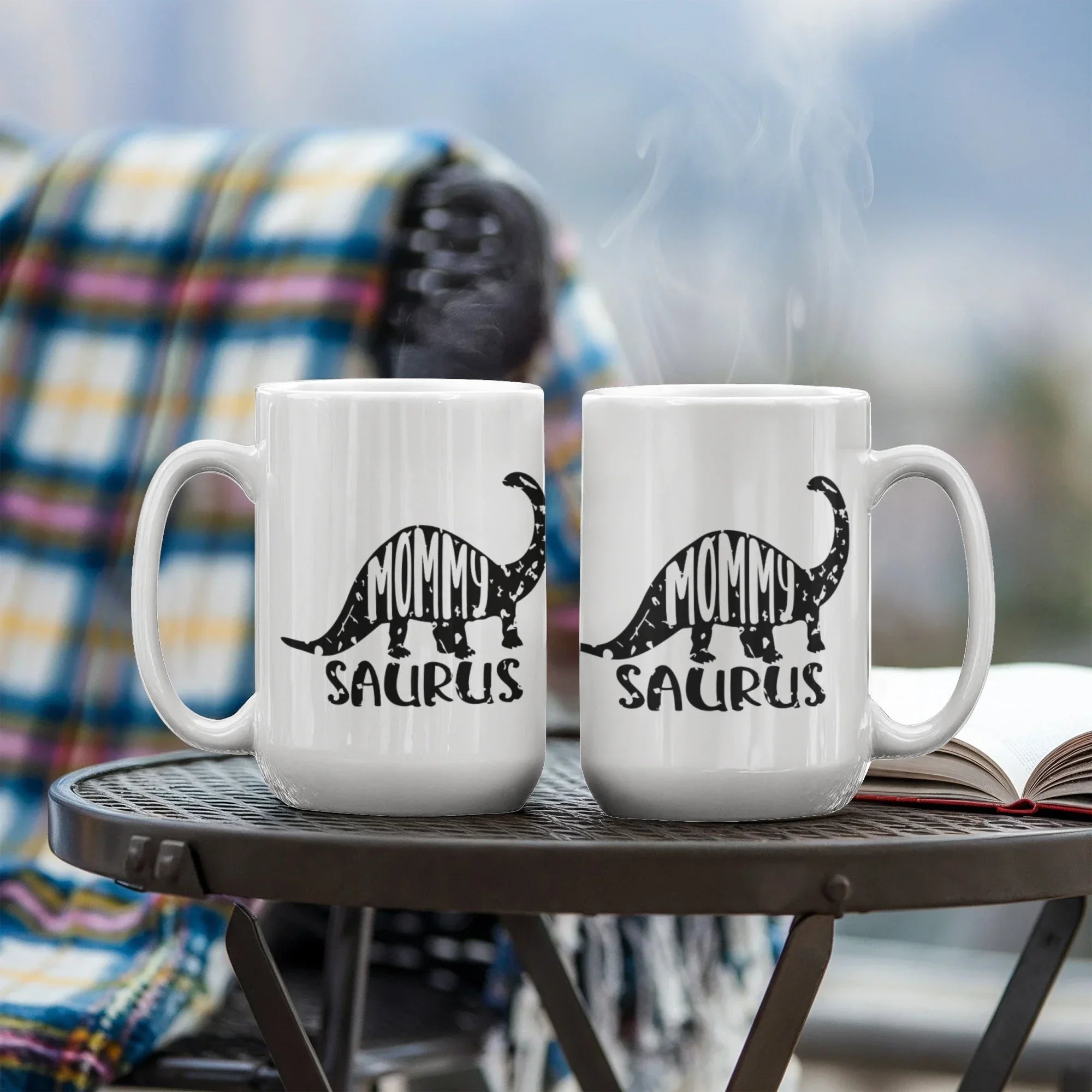 Mommy Saurus Dinosaur Mug – Funny Gift for Moms – White Ceramic Coffee Mug