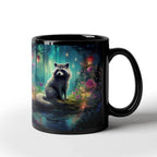 Enchanted Raccoon Black Coffee Mug – Fantasy Forest Animal Design | 11oz & 15oz Ceramic Mug