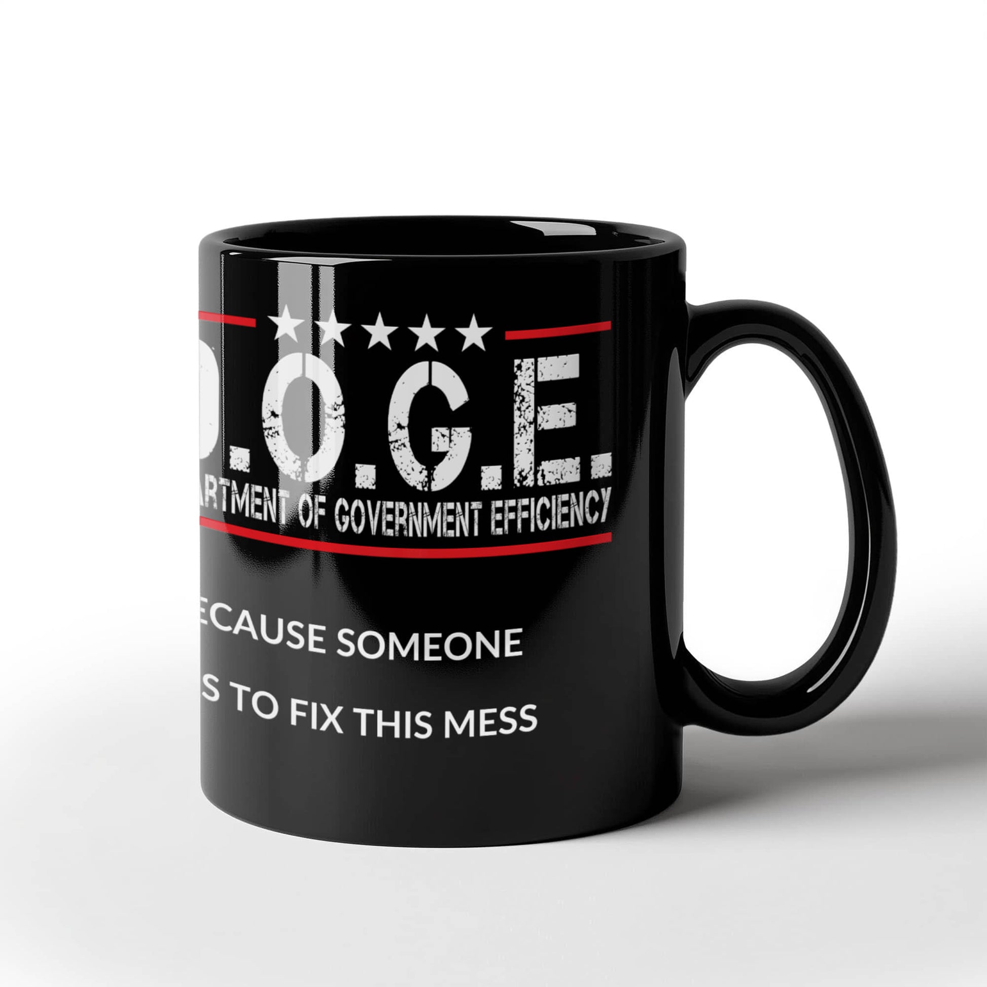 D.O.G.E. Coffee Mug – Funny Conservative Political Gift – Fighting Fraud, Cutting Waste, Saving Billions – 11oz & 15oz Black Ceramic Cup - Mallard Moon Gift Shop