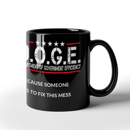 D.O.G.E. Coffee Mug – Funny Conservative Political Gift – Fighting Fraud, Cutting Waste, Saving Billions – 11oz & 15oz Black Ceramic Cup - Mallard Moon Gift Shop