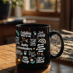 Positive Vibes Daily Reminders Black Ceramic Mug – Inspirational Self-Love & Motivational Quote Coffee Cup – Uplifting Gift for Women, Friends, Coworkers & Students