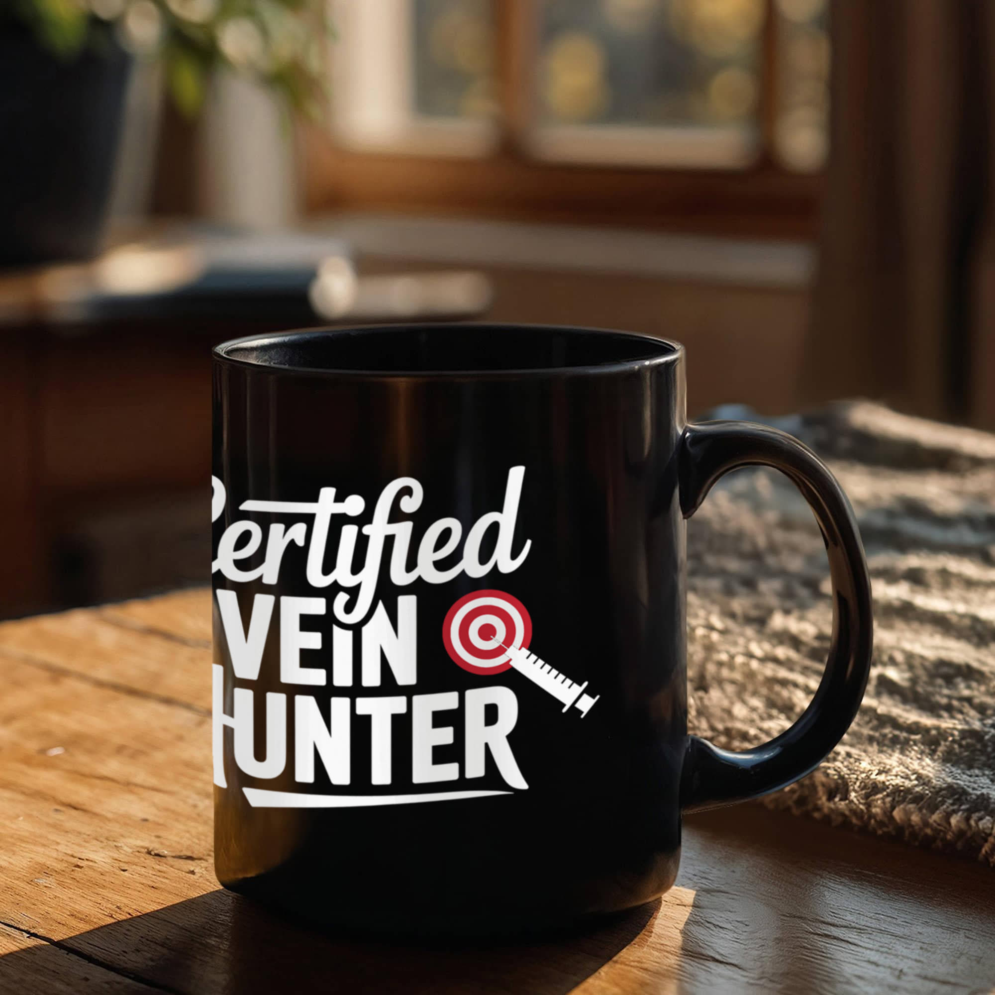 Certified Vein Hunter Phlebotomist Black Coffee Mug – Funny Medical Lab Tech Gift for Coworkers, Nurses & Students - Mallard Moon Gift Shop