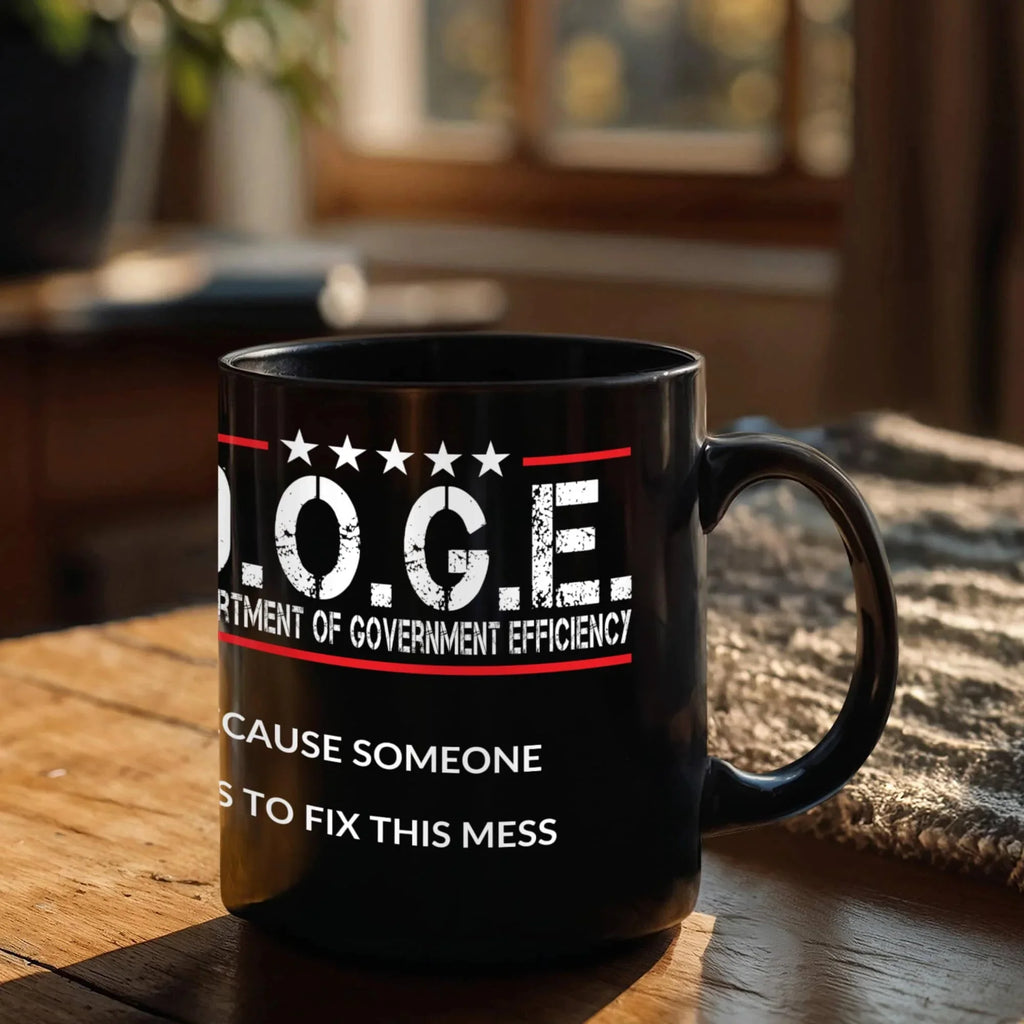 D.O.G.E. Coffee Mug – Funny Conservative Political Gift – Fighting Fraud, Cutting Waste, Saving Billions – 11oz & 15oz Black Ceramic Cup